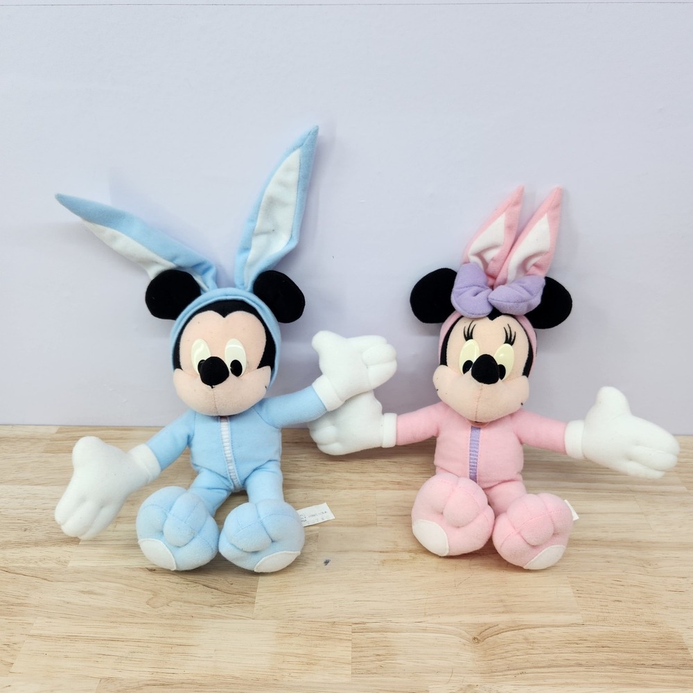 Vintage Disney Mickey And Minnie Mouse Easter Bunny 11" Plush Mattel - Picture 1 of 9